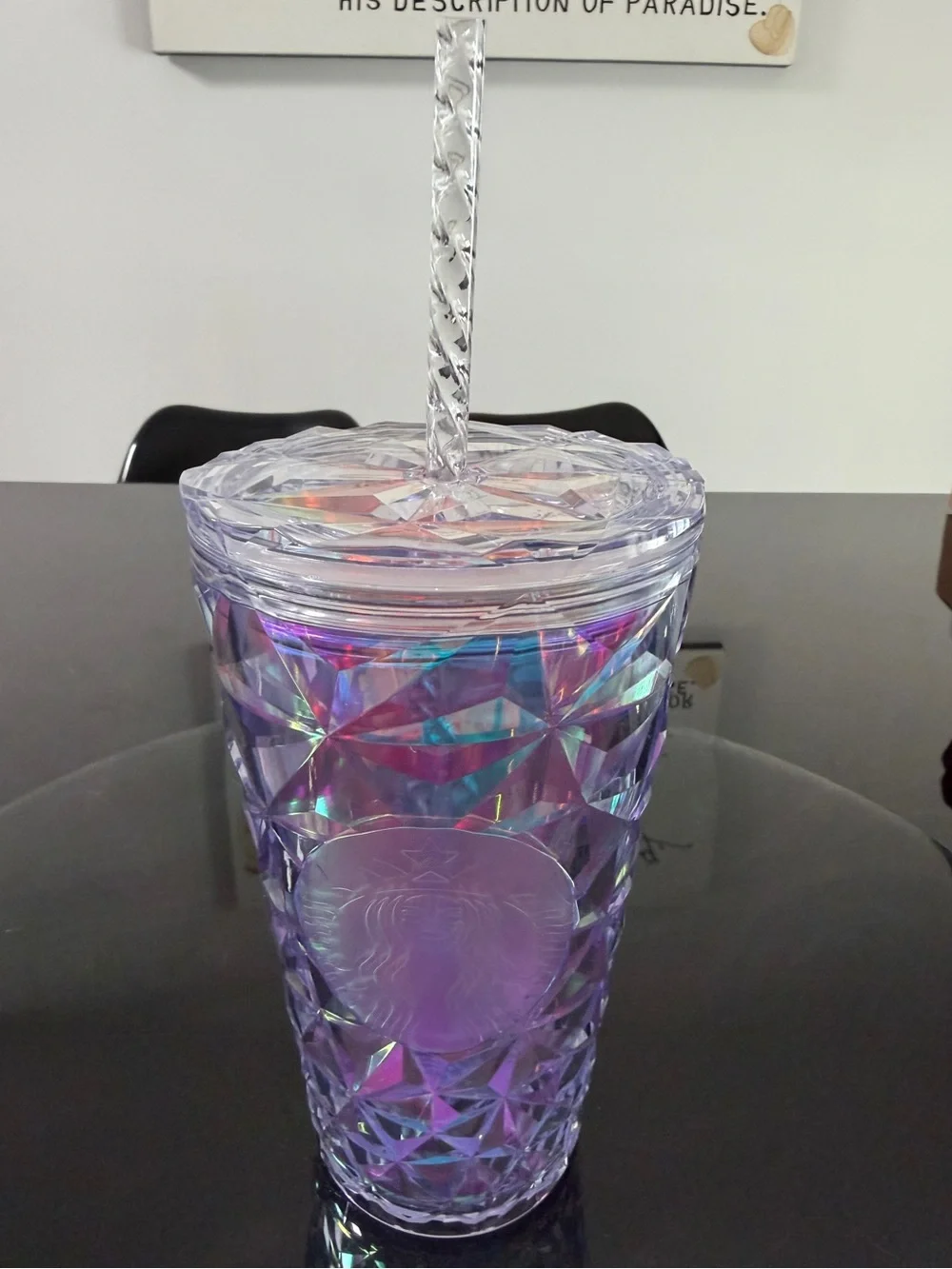 NWT Starbucks 16oz Iridescent Diamond Cut Cold Cup